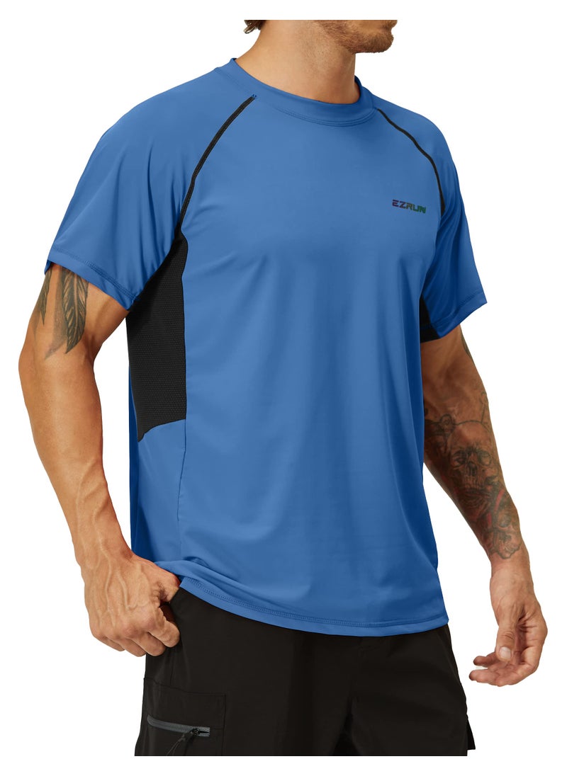 EZRUN Men's Rash Guard Swim Shirts Summer UPF 50+ UV Sun Protection Quick Dry Beach Fishing Water Shirts T Shirts for Men(Sapphire,L)  - Image 2