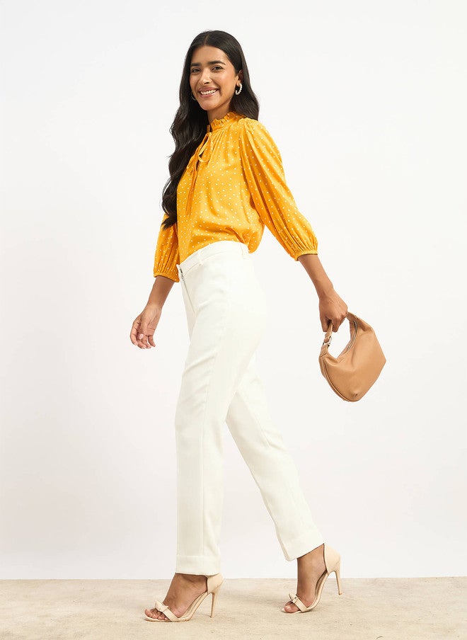 SALT ATTIRE Yellow Polka Dot Print Puff Sleeve Top - Image 1