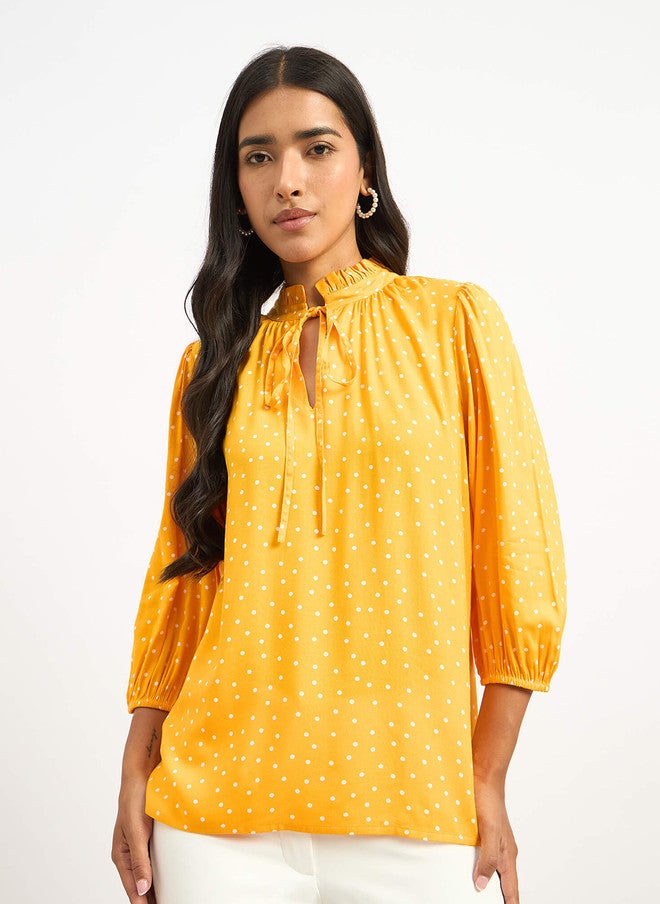 SALT ATTIRE Yellow Polka Dot Print Puff Sleeve Top - Image 2