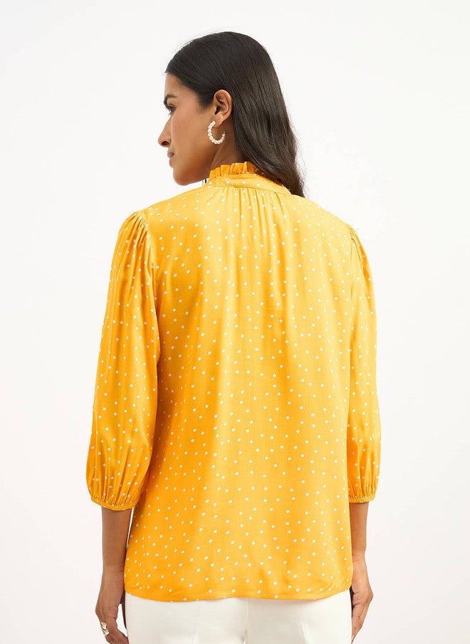 SALT ATTIRE Yellow Polka Dot Print Puff Sleeve Top - Image 5