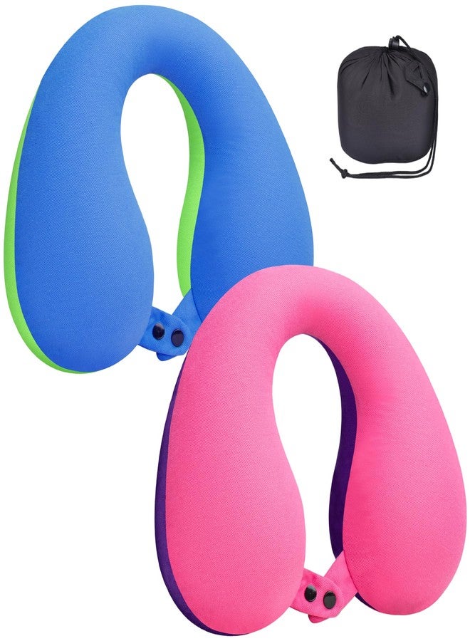 COOLBEBE Kids Travel Neck Pillow for Airplane, 2PCS Toddler Neck Pillow for Traving, Comfortably Headrest Pillow for Car & Airplane (Bluish Green & Pinkish Purple) - Image 1