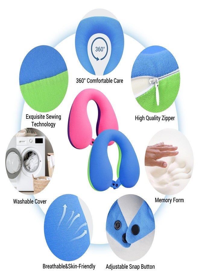 COOLBEBE Kids Travel Neck Pillow for Airplane, 2PCS Toddler Neck Pillow for Traving, Comfortably Headrest Pillow for Car & Airplane (Bluish Green & Pinkish Purple) - Image 3