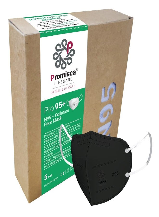بروميسكا قناع بروميسكا الجديد N95 للوقاية من التلوث (عبوة من 5 أقنعة) قناع وجه واقٍ بحلقات للأذن، ترشيح بخمس طبقات مع طبقات من القطن الأصلي المصهور بالنفخ والهواء الساخن، أسود، عادي - Image 1