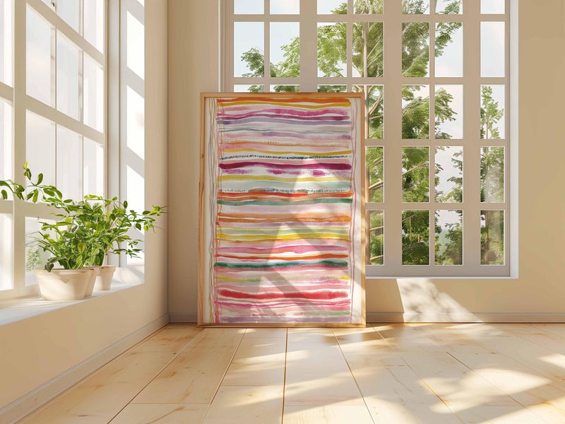 TNESSENTIAL Rainbow Watercolor Stripes Art Print | Abstract Colorful Home Decor - Image 3