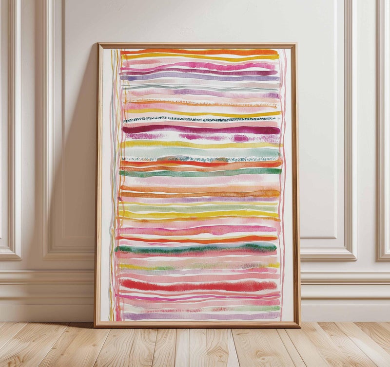 TNESSENTIAL Rainbow Watercolor Stripes Art Print | Abstract Colorful Home Decor - Image 1