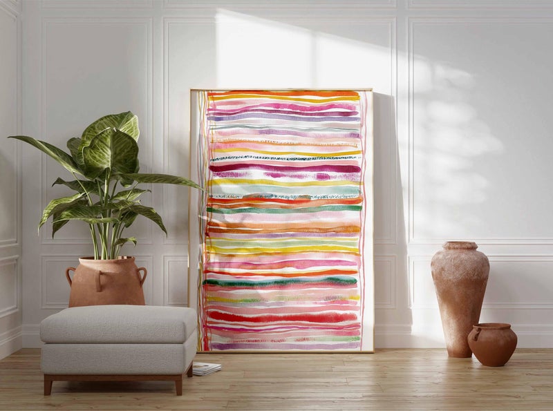 TNESSENTIAL Rainbow Watercolor Stripes Art Print | Abstract Colorful Home Decor - Image 2