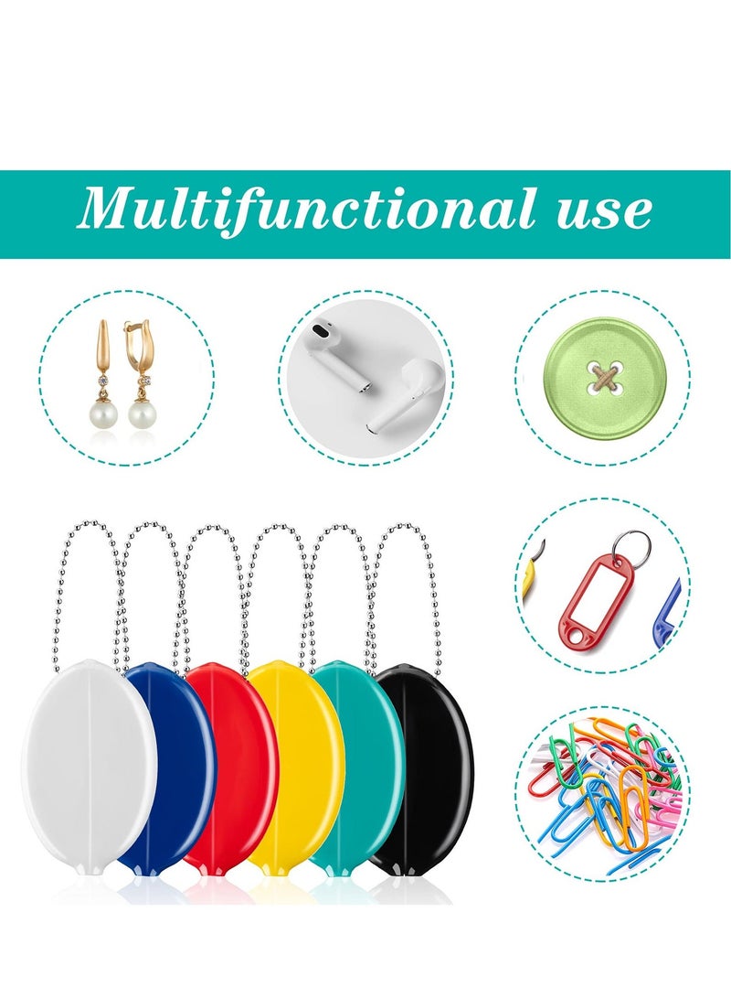 6 Pcs Rubber Coin Purse Change Holder Mini Squeeze Coin Holders Oval Coin Holders Colorful Coin Purse with Chain Great for Men Women Travel Multi-purpose (Multiple Colour) - Image 3