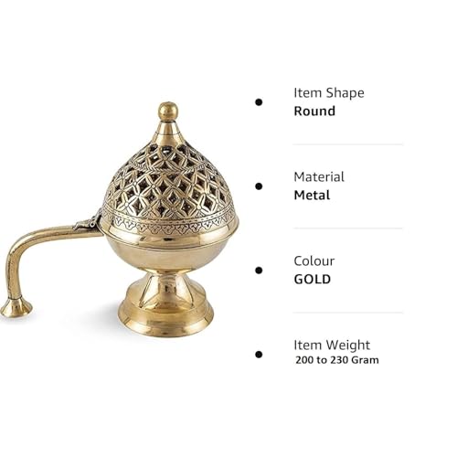 Mkd2 Rise Brass Dhuna Loban Burner, Round Dhooni Dhoop Dani Incense Burner, Table-Top Brass Incense Holder for Loban, Elegant and Traditional Dhoop Dani for Purifying Home (Small) - Image 4