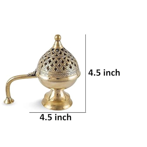 Mkd2 Rise Brass Dhuna Loban Burner, Round Dhooni Dhoop Dani Incense Burner, Table-Top Brass Incense Holder for Loban, Elegant and Traditional Dhoop Dani for Purifying Home (Small) - Image 3