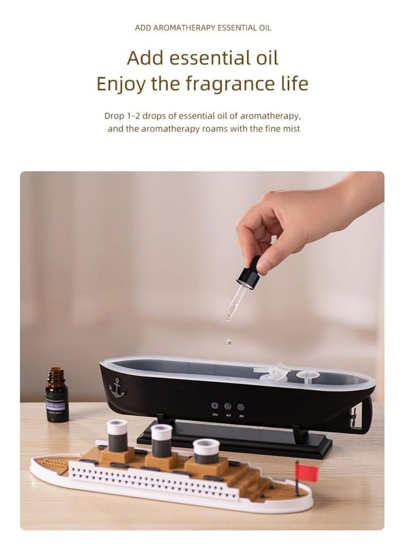 Macon Titanic Ship Model Humidifier 250ml, Essential Oil Diffuser, Jellyfish Smoke Ring Aroma Diffuser, RGB Ultra Sonic Humidifier (White/Black) - Image 4