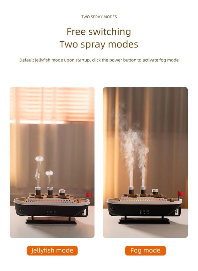 Macon Titanic Ship Model Humidifier 250ml, Essential Oil Diffuser, Jellyfish Smoke Ring Aroma Diffuser, RGB Ultra Sonic Humidifier (White/Black) - Image 3