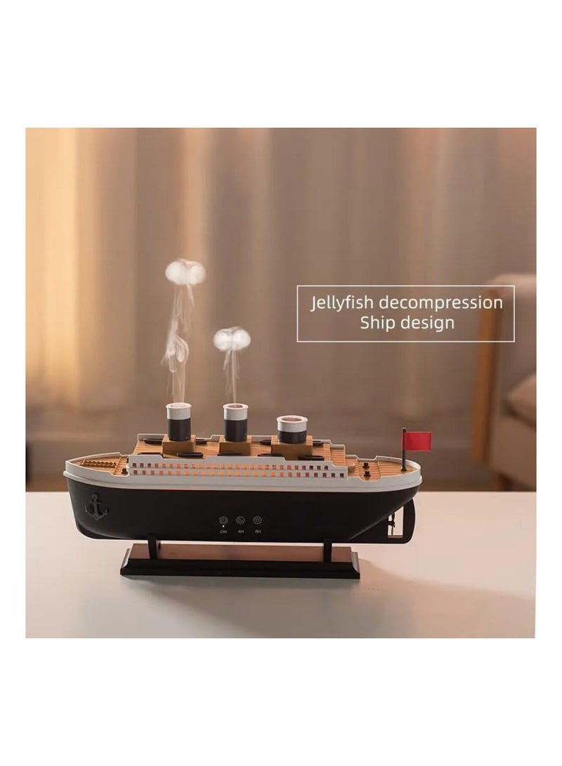 Macon Titanic Ship Model Humidifier 250ml, Essential Oil Diffuser, Jellyfish Smoke Ring Aroma Diffuser, RGB Ultra Sonic Humidifier (White/Black) - Image 2