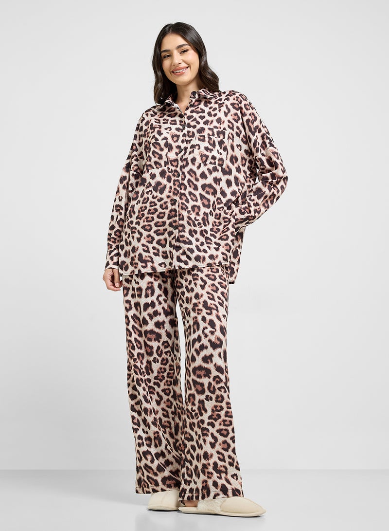 Ginger Leopard Print Relaxed Shirt & Pyjama Set  - Image 5