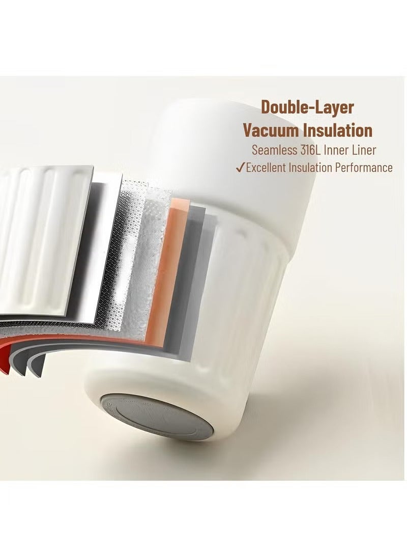عربست 15.2 أونصة كوب فولاذي مقاوم للصدأ - عازل حراري، غطاء مقاوم للتسرب وحزام معصم، تصميم أنيق لمشروبات الساخنة/الباردة أبيض - Image 3