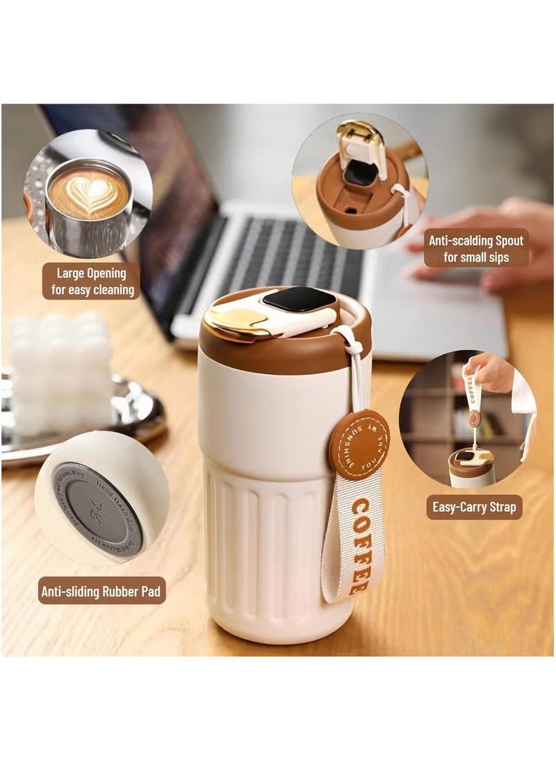 عربست 15.2 أونصة كوب فولاذي مقاوم للصدأ - عازل حراري، غطاء مقاوم للتسرب وحزام معصم، تصميم أنيق لمشروبات الساخنة/الباردة أبيض - Image 4