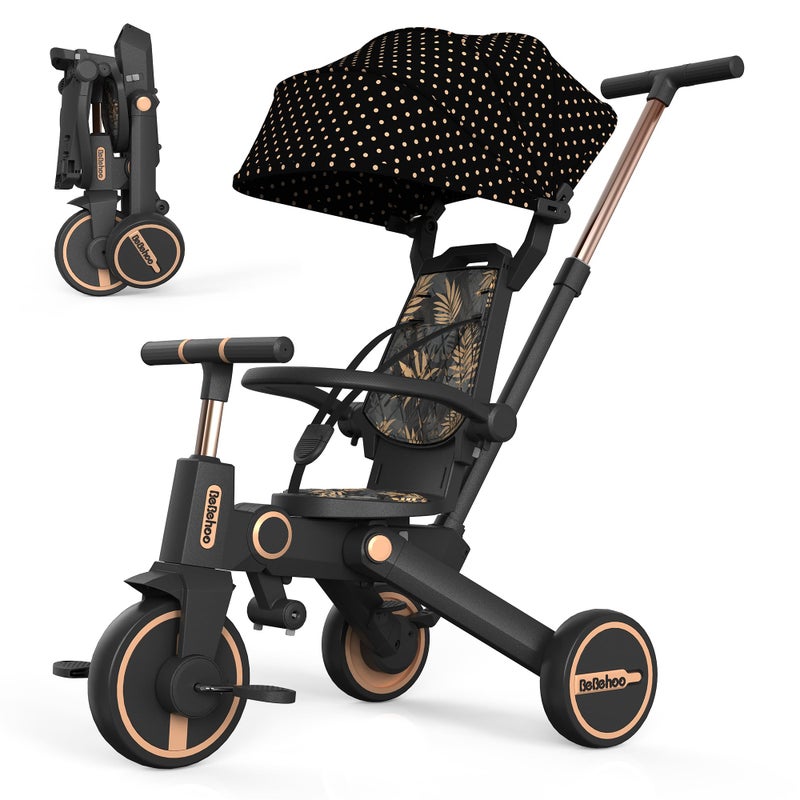 Bebehoo Tricycle Stroller for Toddler,Foldable Baby Tricycle,Kids Balance Bike with Push Handle,Toddlers Stroller Bike with 1 to 5 Years,7-in-1 Push Tricycle Bike for Kids(Gold) - Image 1