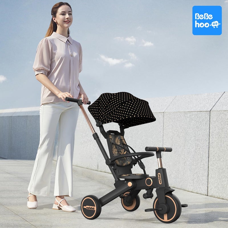 Bebehoo Tricycle Stroller for Toddler,Foldable Baby Tricycle,Kids Balance Bike with Push Handle,Toddlers Stroller Bike with 1 to 5 Years,7-in-1 Push Tricycle Bike for Kids(Gold) - Image 3