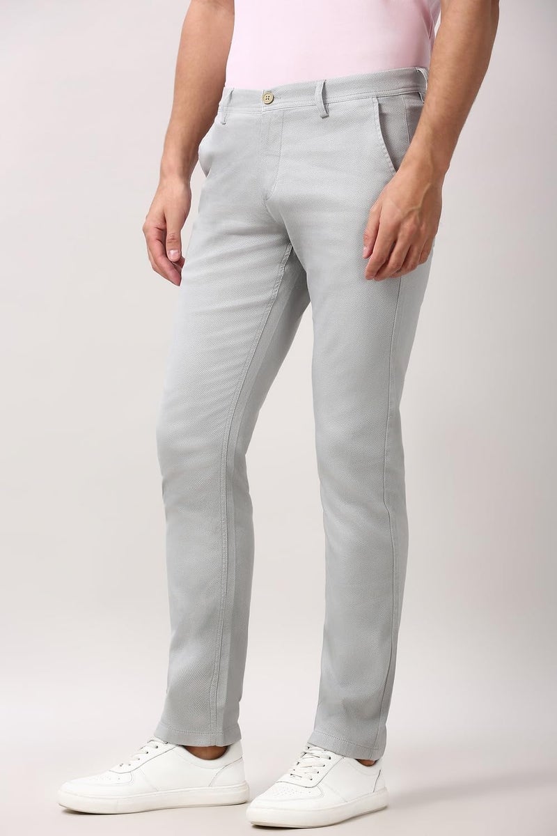 Peter England | Men's Slim Fit Stretchable Casual Trousers | Office & Everyday Wear | Comfortable & Smart Look Light Grey - Image 2
