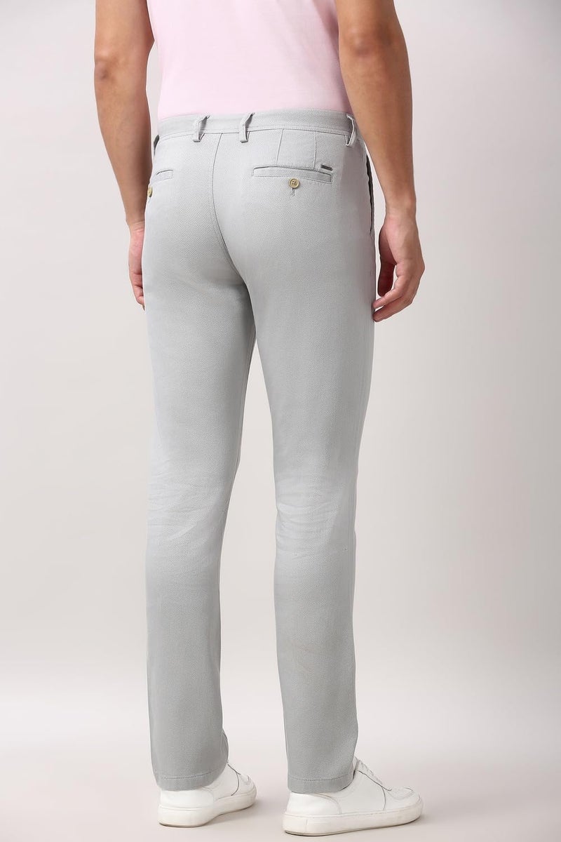Peter England | Men's Slim Fit Stretchable Casual Trousers | Office & Everyday Wear | Comfortable & Smart Look Light Grey - Image 3