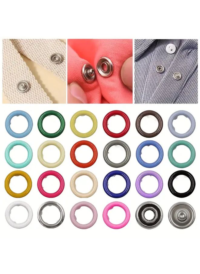 100 Sets 9.5mm Metal Prong Snap Button Press Button Studs Fasteners Hollow Prong Ring Mix 22 Colors For Clothes Garment Sewing Bags Shoes - Image 1