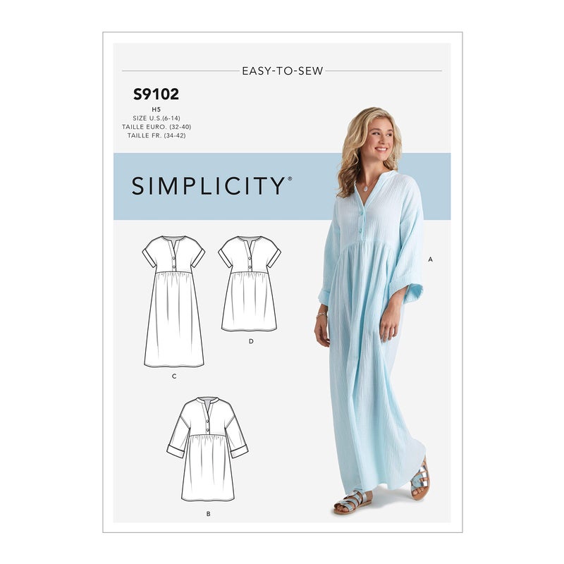 SIMPLICITY Sewing Pattern S9102 Misses Caftan  Dresses Various U5 1618202224