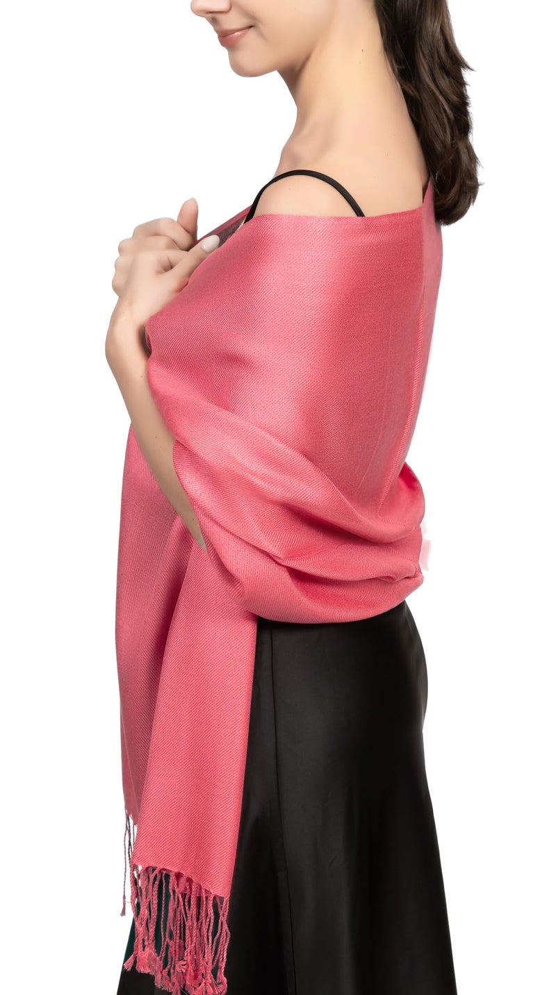Achillea Soft Silky Pashmina Scarf for Women - Shawl Wrap for Evening Dresses, Bridesmaids, Weddings & Everyday Wear (Coral Pink) - Image 1