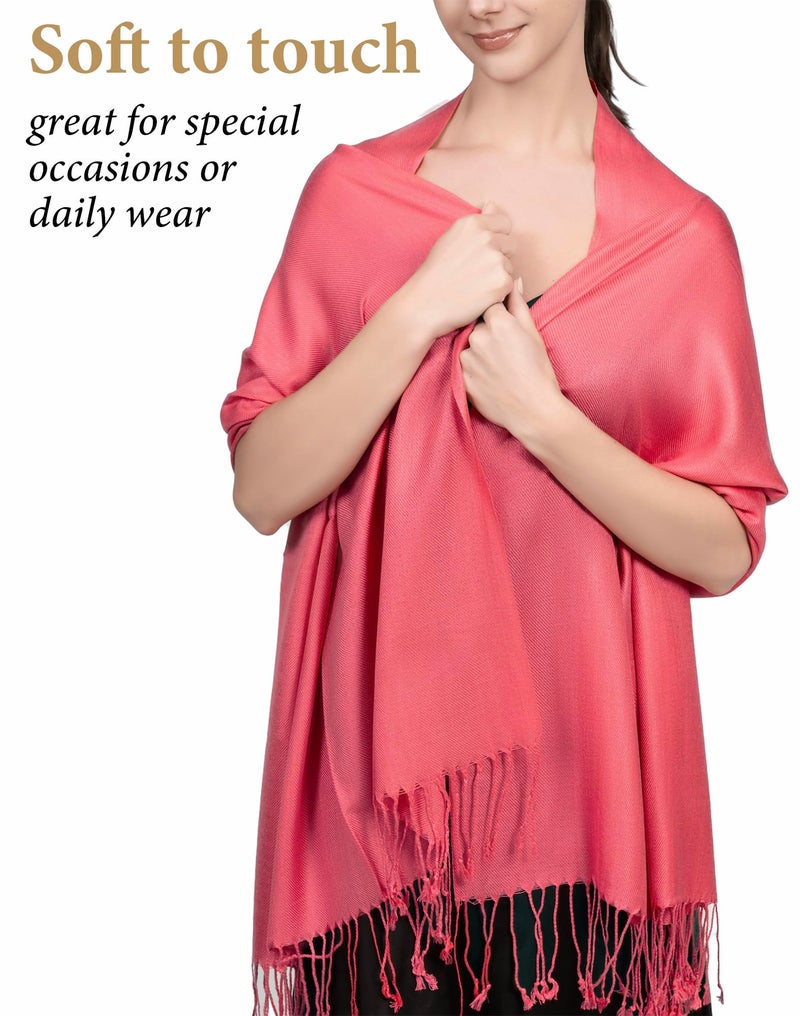 Achillea Soft Silky Pashmina Scarf for Women - Shawl Wrap for Evening Dresses, Bridesmaids, Weddings & Everyday Wear (Coral Pink) - Image 3