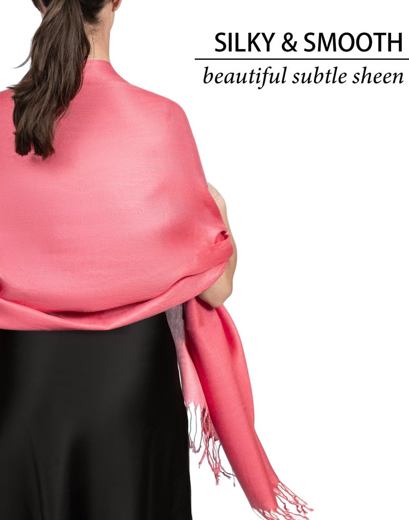 Achillea Soft Silky Pashmina Scarf for Women - Shawl Wrap for Evening Dresses, Bridesmaids, Weddings & Everyday Wear (Coral Pink) - Image 5