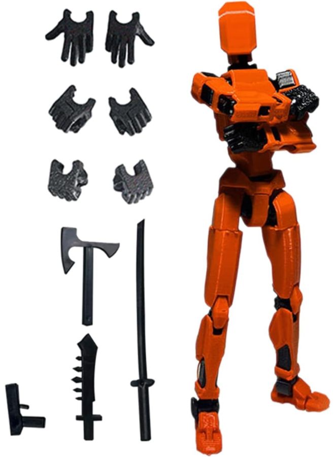 3rd Lucky DIY Doll 3D Printed Toy 13 Joints Movable Full Body Activity Stress Relief Toy Plastic Material From Guangdong-Color:Bags-Orange Black Joint Man  - Image 1