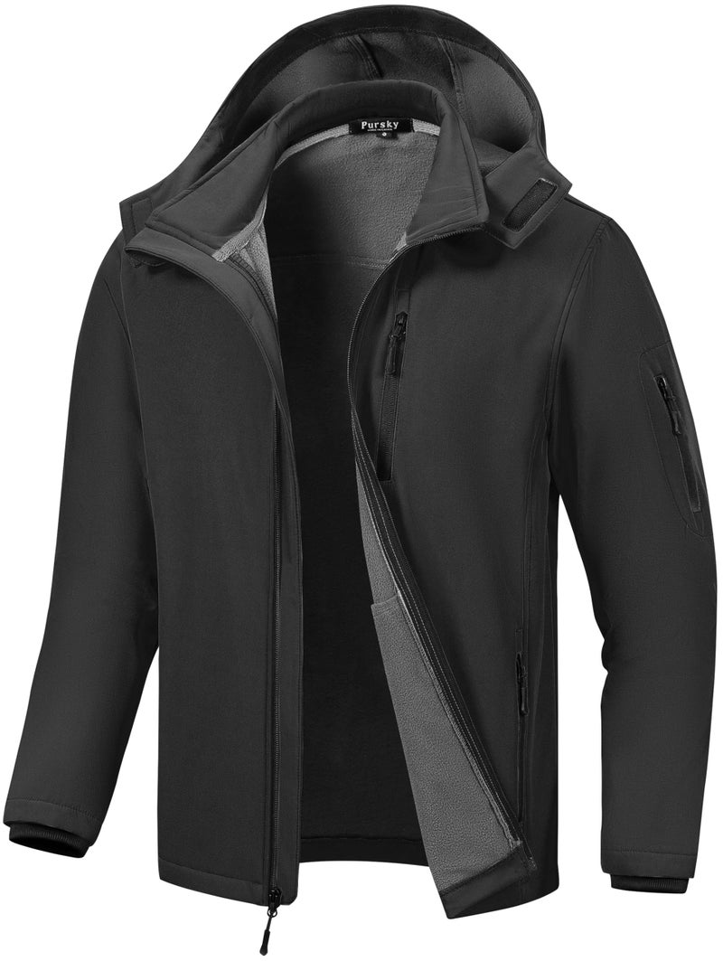 Pursky Fleece Lined Jacket Breathable Motorcycle Running Light Weight Jackets Men's Athletic Soft Shell Waterproof Hiking Windbreaker Hooded Dark Grey L - Image 1
