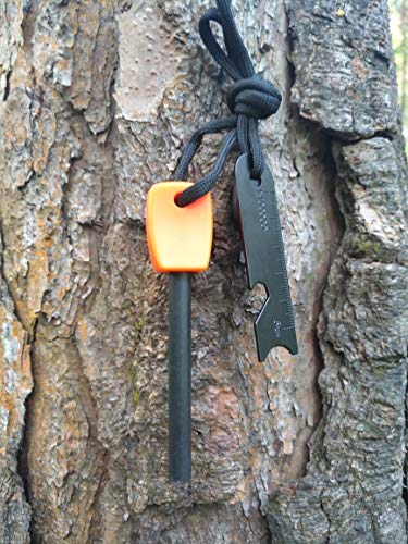 FOSTAR FOSTAR Ferrocerium Alloy Rod Fire Starter, 5/16 Inch Thick Waterproof Fire Steel, Bushcraft Ferro Rod with Easy Grip Handle, Multi-Tool Striker and Paracord Lanyard (2PCS, Black and Orange)  - Image 5