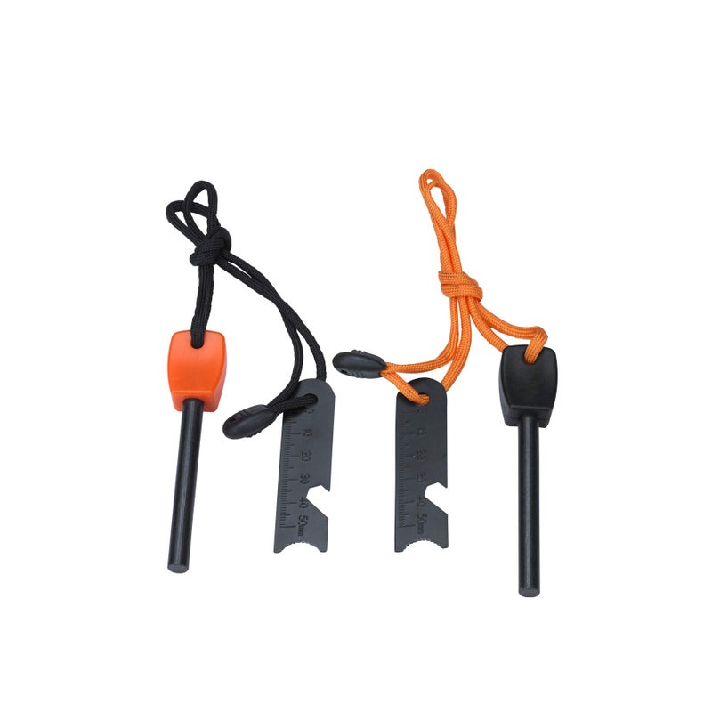 FOSTAR FOSTAR Ferrocerium Alloy Rod Fire Starter, 5/16 Inch Thick Waterproof Fire Steel, Bushcraft Ferro Rod with Easy Grip Handle, Multi-Tool Striker and Paracord Lanyard (2PCS, Black and Orange)  - Image 2