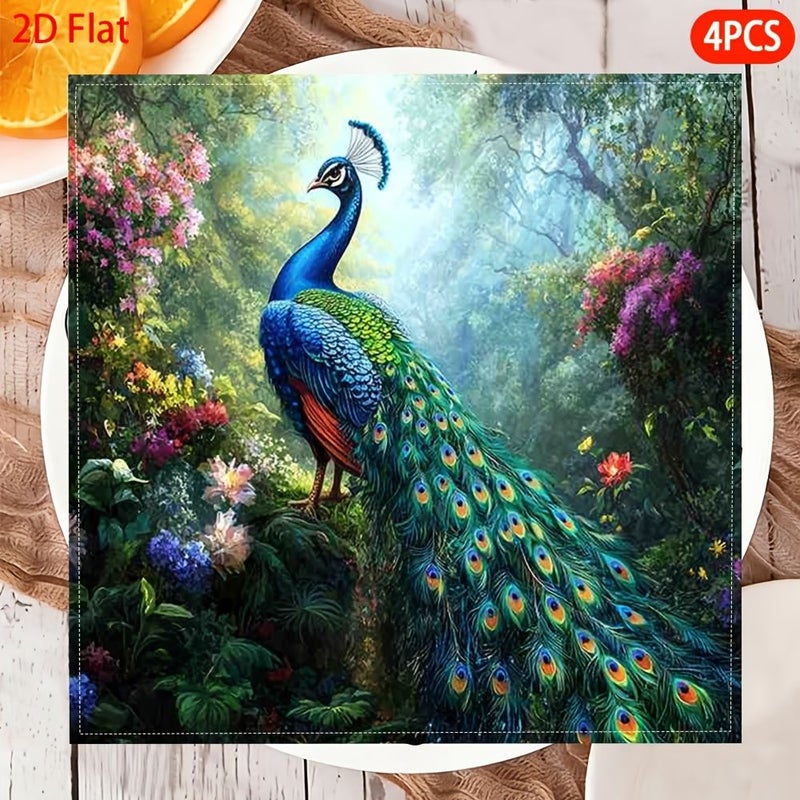 Peacock Design 4Pcs Fabric Napkins 16.93x16.93inch Multipurpose Party Decor - Image 5