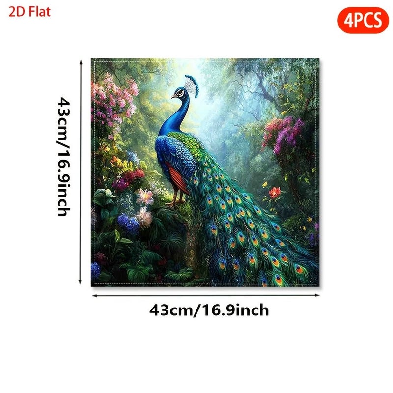 Peacock Design 4Pcs Fabric Napkins 16.93x16.93inch Multipurpose Party Decor - Image 2