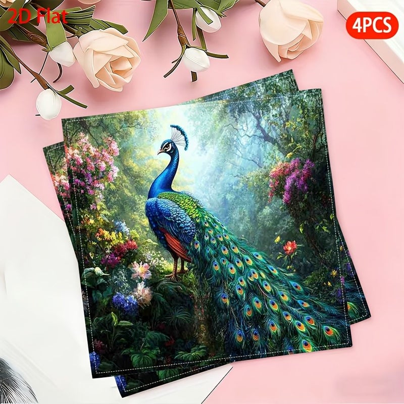 Peacock Design 4Pcs Fabric Napkins 16.93x16.93inch Multipurpose Party Decor - Image 4