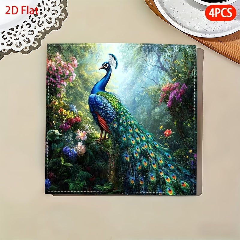 Peacock Design 4Pcs Fabric Napkins 16.93x16.93inch Multipurpose Party Decor - Image 3