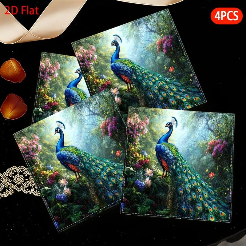 Peacock Design 4Pcs Fabric Napkins 16.93x16.93inch Multipurpose Party Decor - Image 1