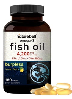 Omega 3 Fish Oil 4200Mg 180 Burpless Softgels Highly Purified Epa 1200Mg  Dha 900Mg  Lemon Flavored  Premium Wild Caught Fish From Deep Sea Heart  Brain Support Mercury Free  Nongmo