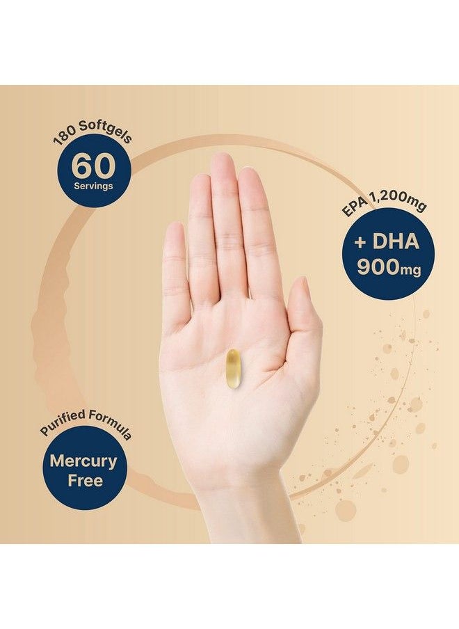 NatureBell - Omega 3 Fish Oil 4200Mg 180 Burpless Softgels Highly Purified Epa 1200Mg  Dha 900Mg  Lemon Flavored  Premium Wild Caught Fish From Deep Sea Heart  Brain Support Mercury Free  Nongmo - Image 1