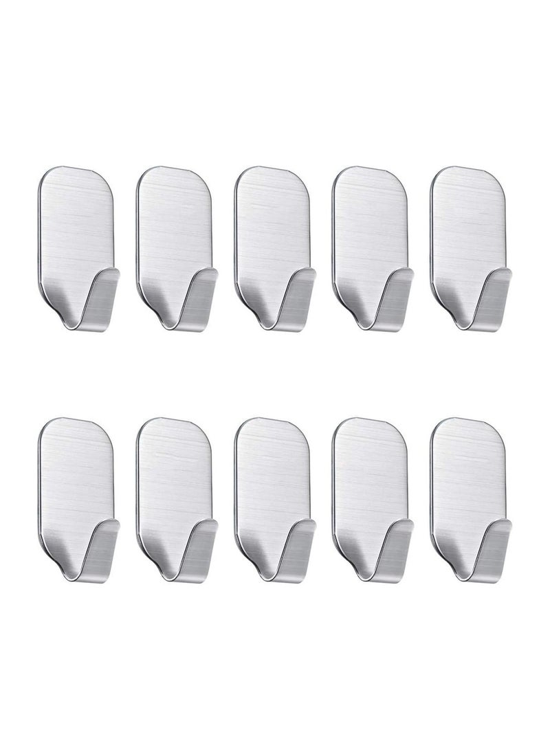 Adhesive Wall Hooks for Hanging Wall Hangers Stick on Shower Home Bathroom Kitchen Door Ideal for Robes, Umbrellas, Clothes, Bags, Coats - Stainless Steel (Utility Wall Hooks-10Packs) - Image 1