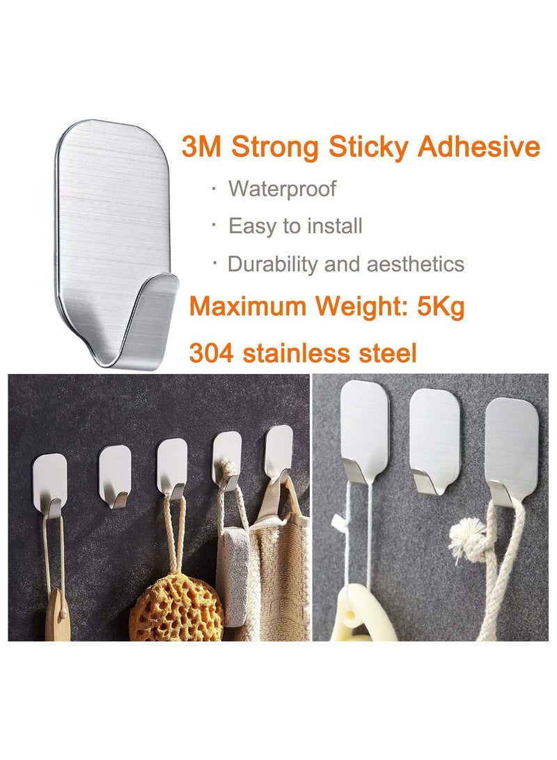 Adhesive Wall Hooks for Hanging Wall Hangers Stick on Shower Home Bathroom Kitchen Door Ideal for Robes, Umbrellas, Clothes, Bags, Coats - Stainless Steel (Utility Wall Hooks-10Packs) - Image 3