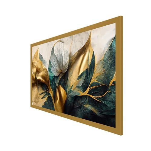 DEKORSTATION Luxurious Golden Flower Canvas Art Elegant Floating Framed Painting for Bedroom, Living Room, Drwaing Room Wall Decoration Size : 12x24 Inches - Image 3