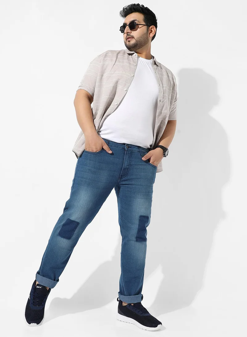 Instafab Plus Men's Classic Blue Medium-Washed Regular Fit Denim Jeans