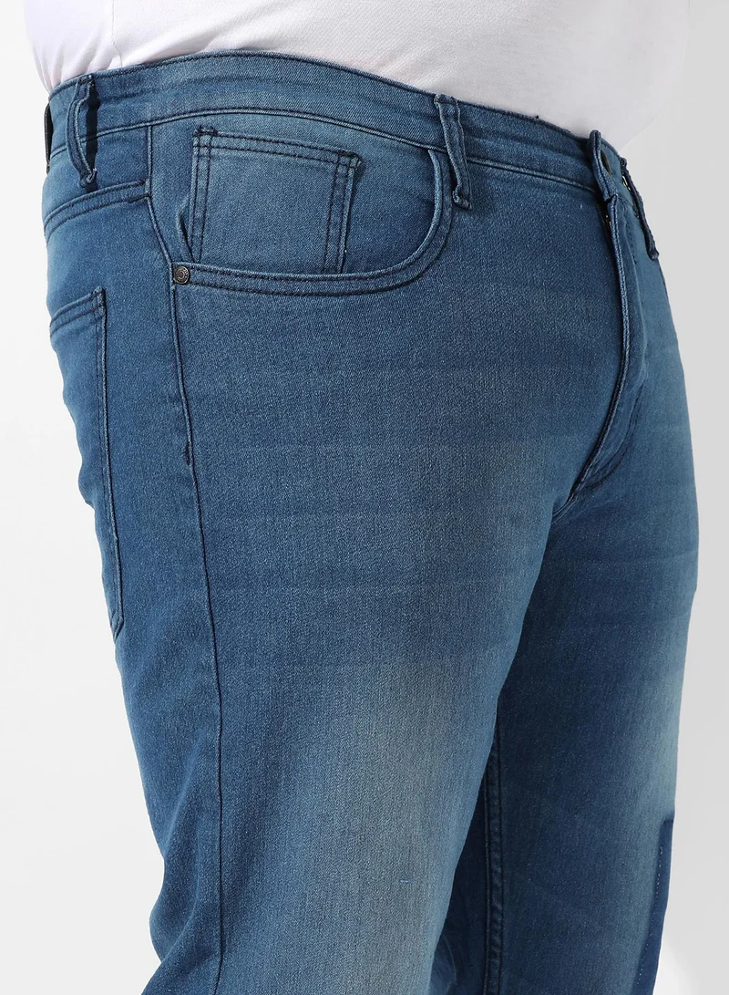Instafab Plus Men's Classic Blue Medium-Washed Regular Fit Denim Jeans