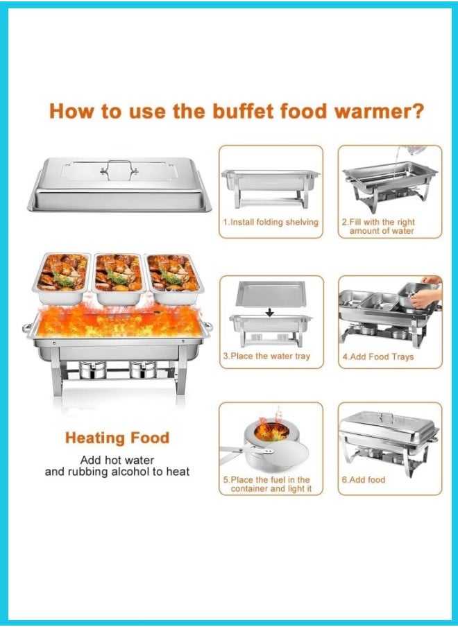 Berma Baby - Chafing Dish Buffet Set, Stainless Steel Catering Serve Chafer, NSF Restaurant Food Warmer, Rectangular Buffet Stove with 3 1/3 Size Food Pans and Foldable Frame for Party (1 Pack) - Image 1
