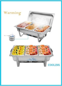 Berma Baby Chafing Dish Buffet Set, Stainless Steel Catering Serve Chafer, NSF Restaurant Food Warmer, Rectangular Buffet Stove with 3 1/3 Size Food Pans and Foldable Frame for Party (1 Pack)  - Image 3
