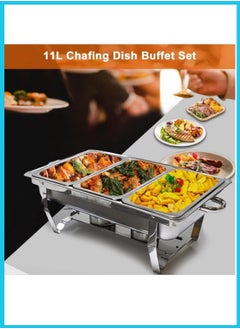 Berma Baby Chafing Dish Buffet Set, Stainless Steel Catering Serve Chafer, NSF Restaurant Food Warmer, Rectangular Buffet Stove with 3 1/3 Size Food Pans and Foldable Frame for Party (1 Pack)  - Image 5
