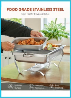 Berma Baby Chafing Dish Buffet Set, Stainless Steel Catering Serve Chafer, NSF Restaurant Food Warmer, Rectangular Buffet Stove with 3 1/3 Size Food Pans and Foldable Frame for Party (1 Pack)  - Image 4