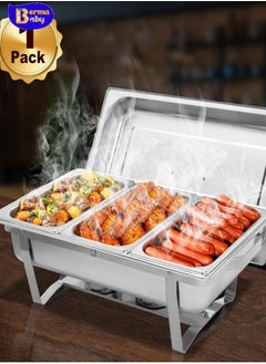 Berma Baby Chafing Dish Buffet Set, Stainless Steel Catering Serve Chafer, NSF Restaurant Food Warmer, Rectangular Buffet Stove with 3 1/3 Size Food Pans and Foldable Frame for Party (1 Pack)  - Image 1