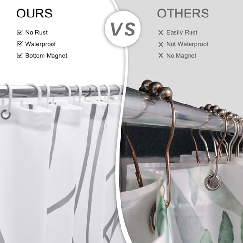 Punkray Polyester Shower Curtain Grey and White Striped for Bathroom with Hooks, Extra Long 84 Inches, Weighted Hem, Waterproof Bath Accessories Hotel Style - Machine Washable - Image 5